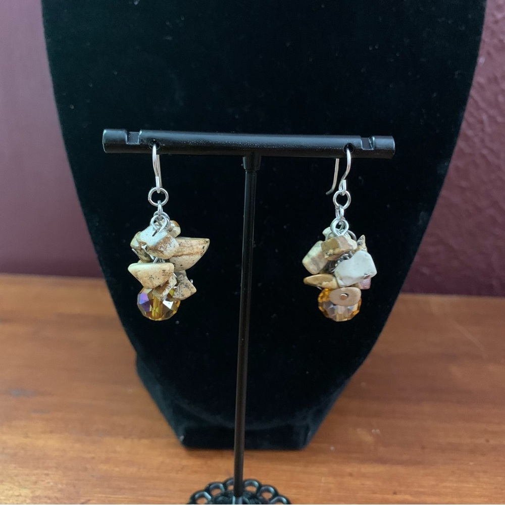 Sterling silver and semi-precious earring neutral stones dangle earrings